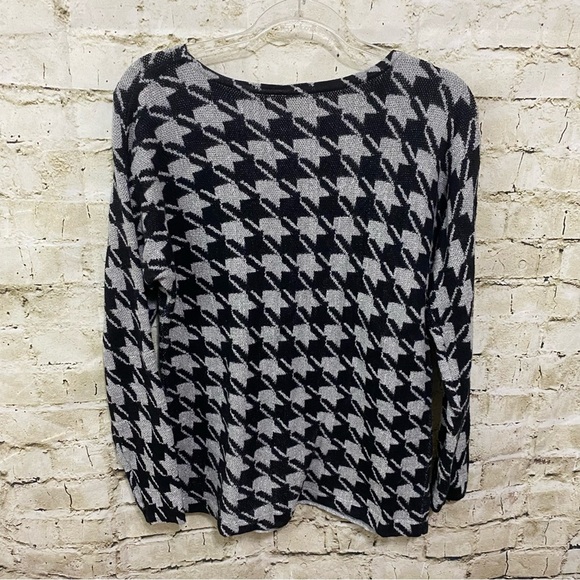 J Jill Gray Black Houndstooth Cotton Knit Dolman Sleeve Sweater - Picture 5 of 7